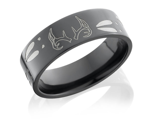 Deer Track and Antlers Ring - Zirconium 8mm - Camo Ever After