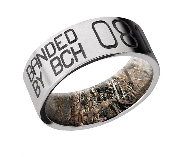 Cobalt Chrome Duck Band 8mm with Mossy Oak Duck Blind Sleeve - Camo Ever After