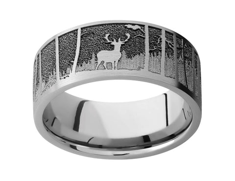 Laser Carved Elk Mountain Ring - 9mm