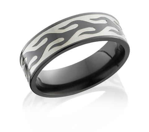 Black Ring with Flame Pattern - 7mm