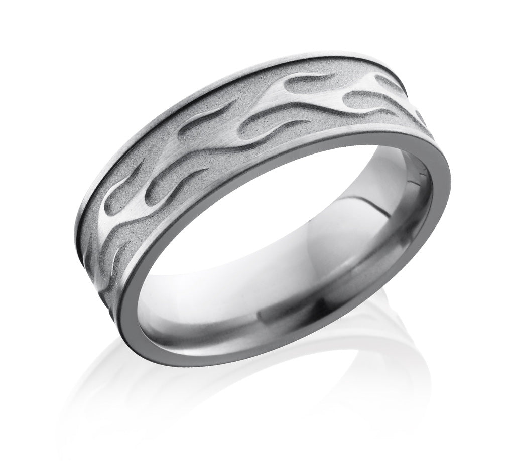 Flames Pattern Ring Titanium 7mm | Camo Ever After