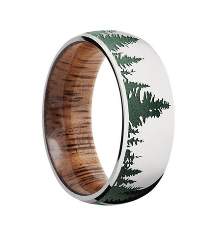 Green Tree Line Ring with Koa Wood Sleeve
