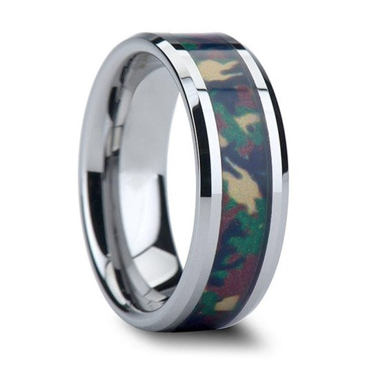 Tungsten Ring with Military Style Jungle Camo Inlay - Camo Ever After