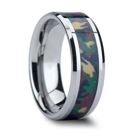 Tungsten Ring with Military Style Jungle Camo Inlay