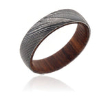 Damascus Steel Ring with Rosewood Sleeve 6mm 