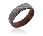 Damascus Steel Ring with Rosewood Sleeve 6mm 