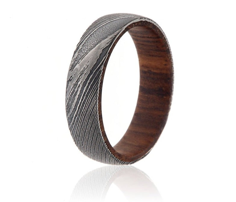 Damascus Ring with Rosewood Sleeve