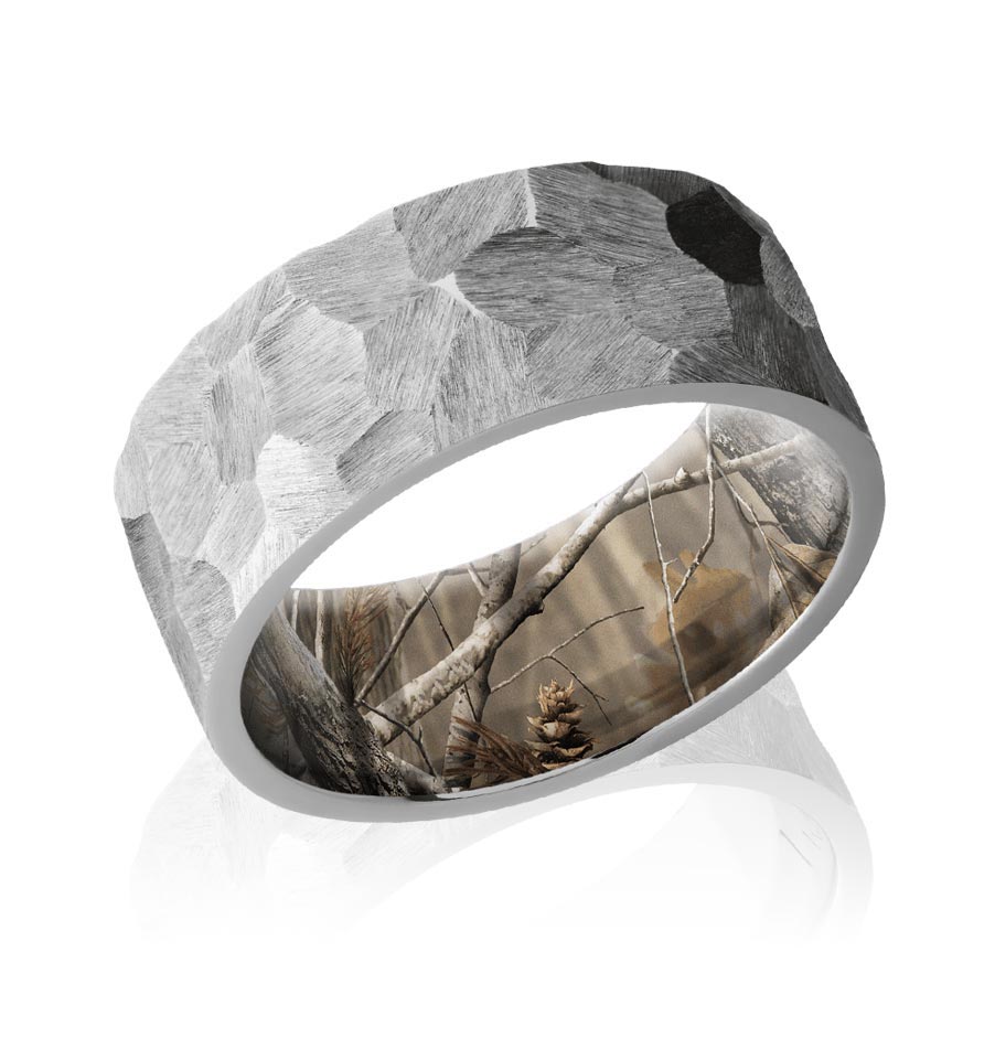 Hammered Mens Wedding Band - Optional Camo Sleeve - Camo Ever After