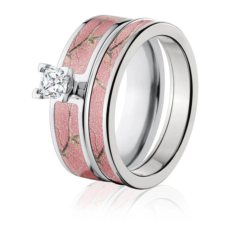 Realtree AP Pink Camo Wedding Ring Bridal Set - Camo Ever After