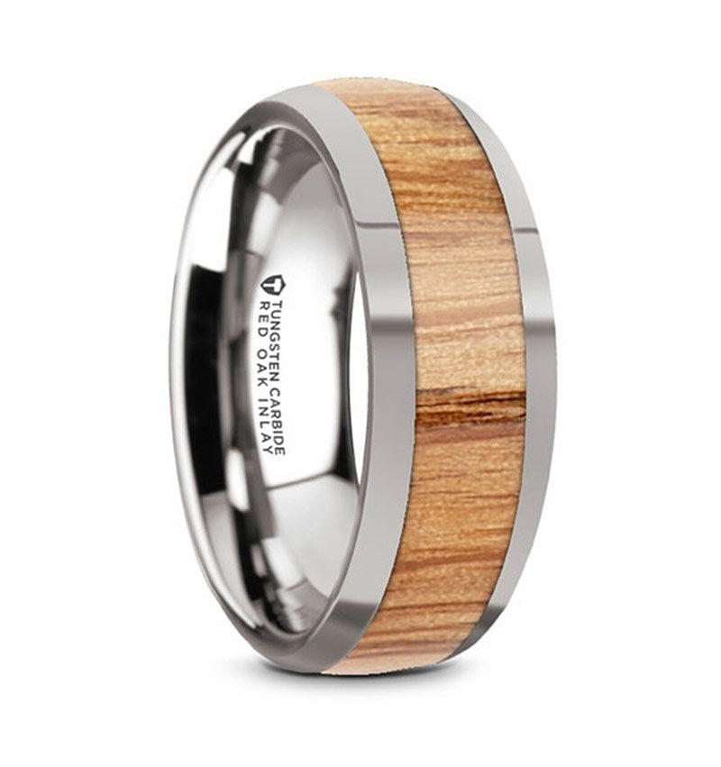 Red Oak Wood Inlay Ring - Tungsten 8mm - Camo Ever After