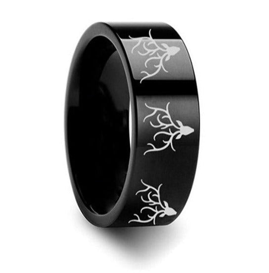 Black Tungsten Reindeer Antlers Ring