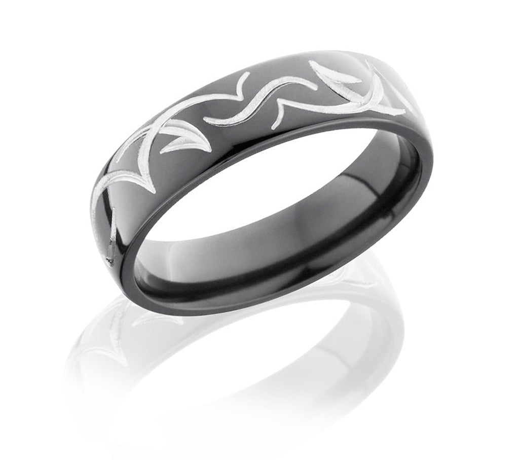 Black Tribal Pattern Ring - 6mm 