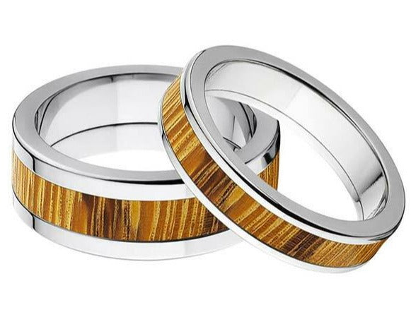 Exotic Wood Inlay Ring Set for Him and Her